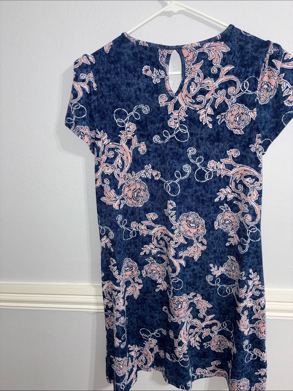 Joie De Vivre Blue Pink Floral A-Line Dress S Tulip Cap Sleeve Boho Cottagecore - Picture 6 of 11